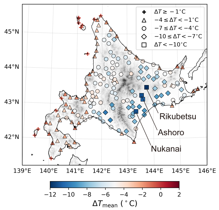 Regional distribution of mean nocturnal cooling strength