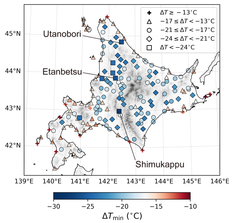 Regional distribution of extreme nocturnal cooling strength